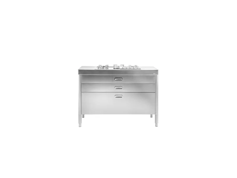Ⓜ️🔵🔵🔵 Alpes C130-C120/1 - LIBERI IN CUCINA, Elemento Cottura, Acciaio Inox, larg. 130cm, prof. 65cm, alt. 90/95cm, F 579/4GTC piano cottura incasso 5 fuochi a gas, fuoco centrale bruciatore a tripla corona Dual, 3 cassetti 120cm